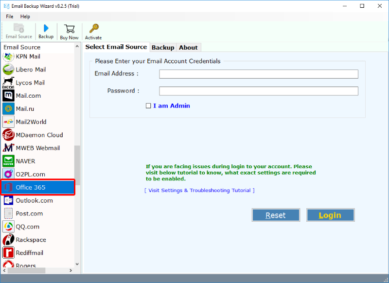 import office 365 emails