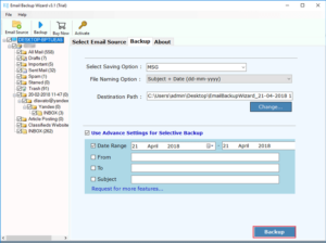 select the required file saving options